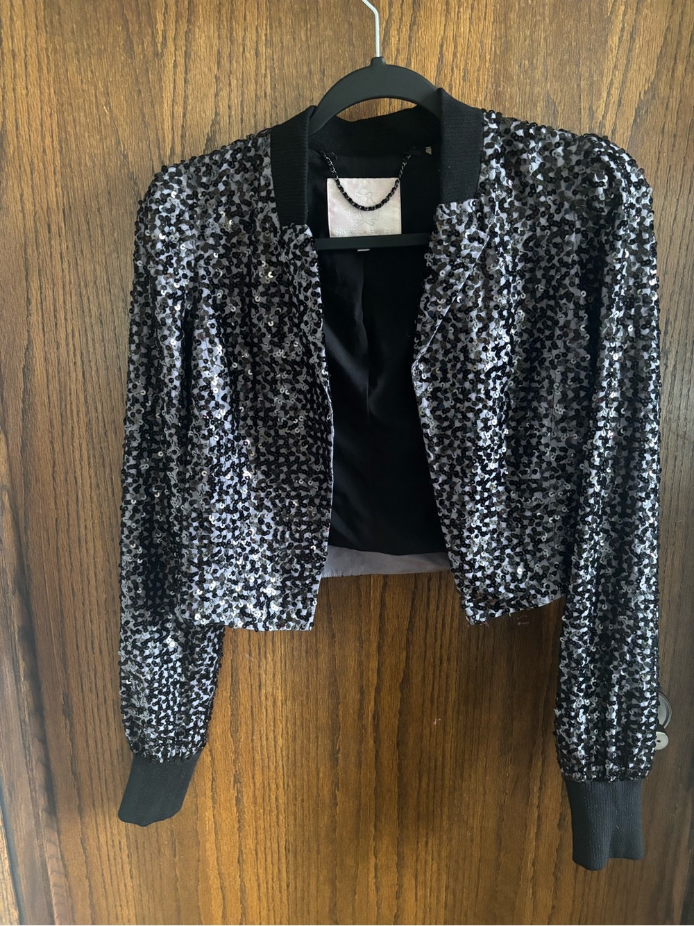 EUC Rebecca Taylor Grey Silk and Black Sequin Crop Jacket Sz S